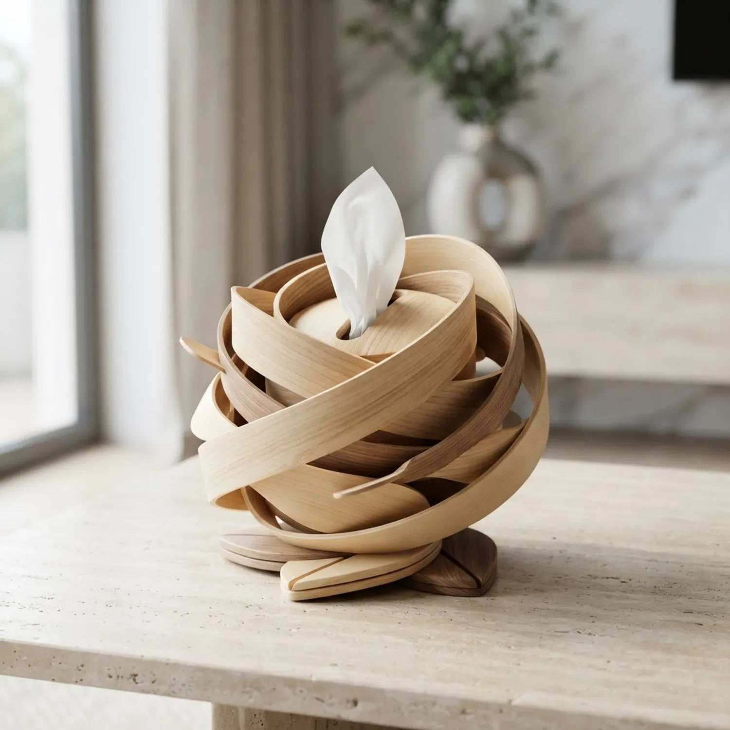 Wooden Tulip Bloom Ribbon Tissue Box Floral Spring Style Home Decor